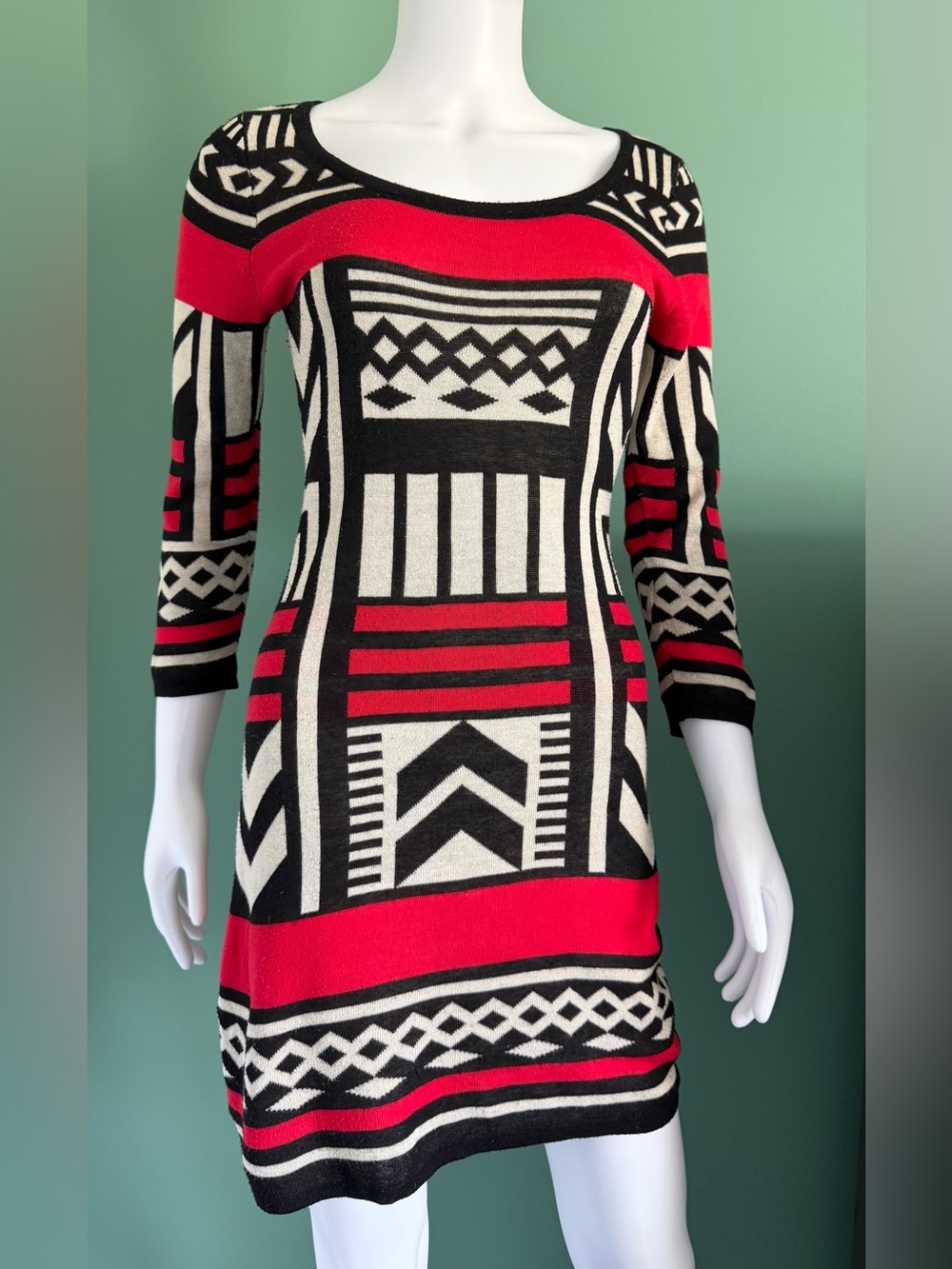 Flying Tomato Geometric Aztec Print Knit Long Sleeve Sweater Dress